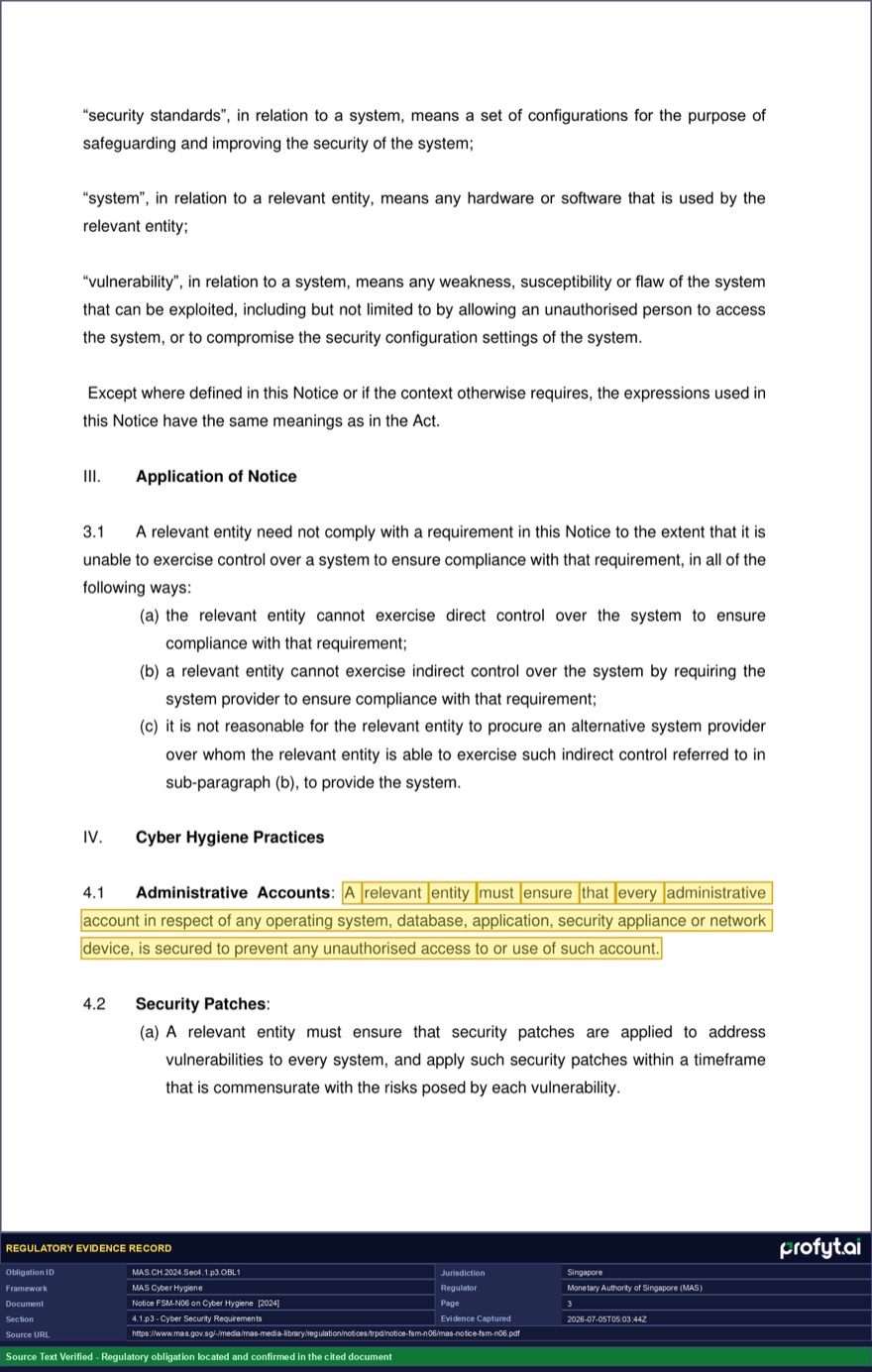 Evidence capture for MAS.CH.2024.Sec4.1.p3.OBL1: the source page with the obligation highlighted and the verification footer