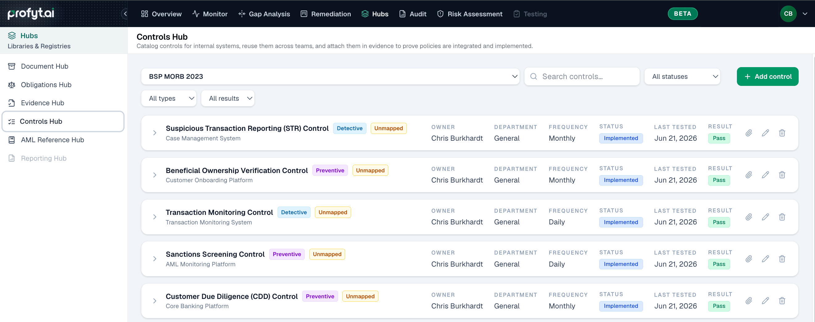 Controls registry list